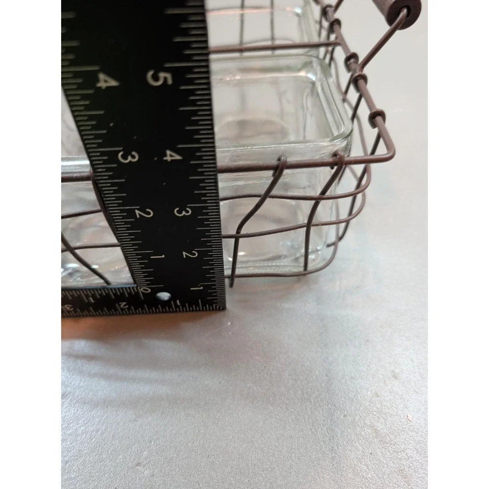 Blossom Bucket 4 Glass Jars in Wire Basket Caddy Rustic Farmhouse 171-72420